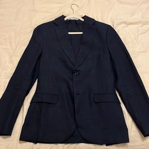 CHECKERED LINEN SUIT JACKET NAVY BLUE